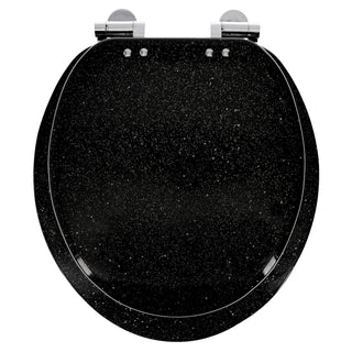 Home+Solutions Deluxe Resin Black Shimmer Decorative Round Toilet Seat with Slow Close Chrome Hinges