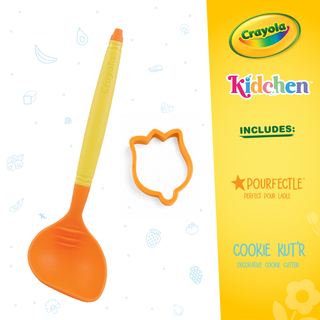 Crayola Kidchen™ Scoop & Bloom, 2-Piece Kitchen Set with Pourfectle™ & Tulip Cookie Cutter, Silicone Ladle with Measurement Marks & Pour Spout