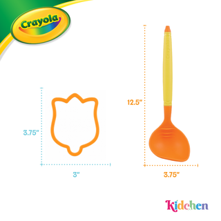 Crayola Kidchen™ Scoop & Bloom, 2-Piece Kitchen Set with Pourfectle™ & Tulip Cookie Cutter, Silicone Ladle with Measurement Marks & Pour Spout