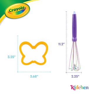 Crayola Kidchen™ Whisk & Flutter, 2-Piece Kitchen Set with Whirlsk™ & Butterfly Cookie Cutter, Whisk & Masher Tool