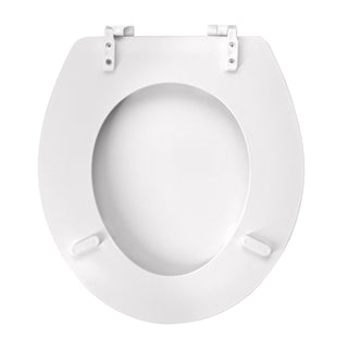 Home+Solutions Round Beveled Wood White Toilet Seat with Easy Off Plastic Hinges