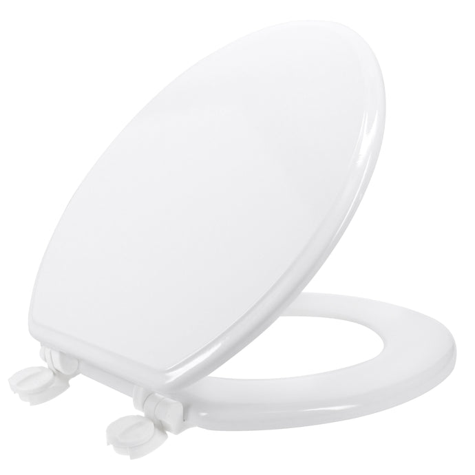 Home+Solutions Round Beveled Wood White Toilet Seat with Easy Off Plastic Hinges