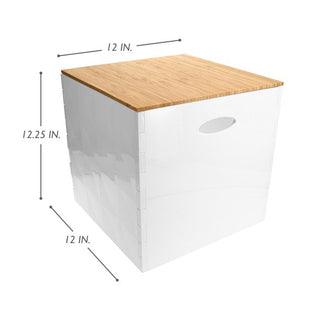 Home+Solutions Plastic and Bamboo White Large Crystal Bin - Multipurpose Storage Container