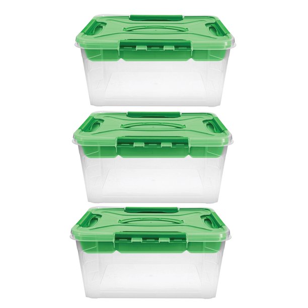 Home+Solutions 3 Piece Container Set - Large Green Plastic