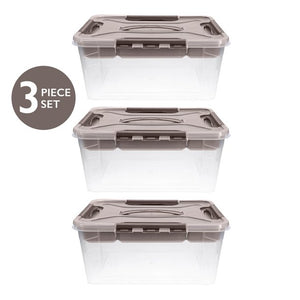 Home+Solutions 3 Piece Container Set - Large Stone Plastic Containers, 15.35”x11.42”x7” Each