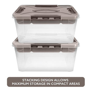 Home+Solutions 3 Piece Container Set - Large Stone Plastic Containers, 15.35”x11.42”x7” Each