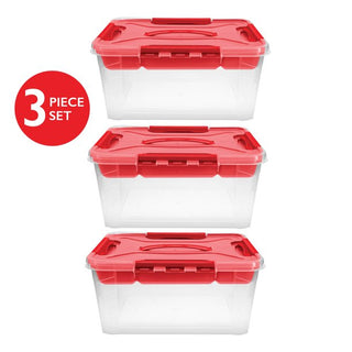 Home+Solutions 3 Piece Container Set - Large Red Plastic Containers, 15.35‚Äùx11.42‚Äùx7‚Äù Each