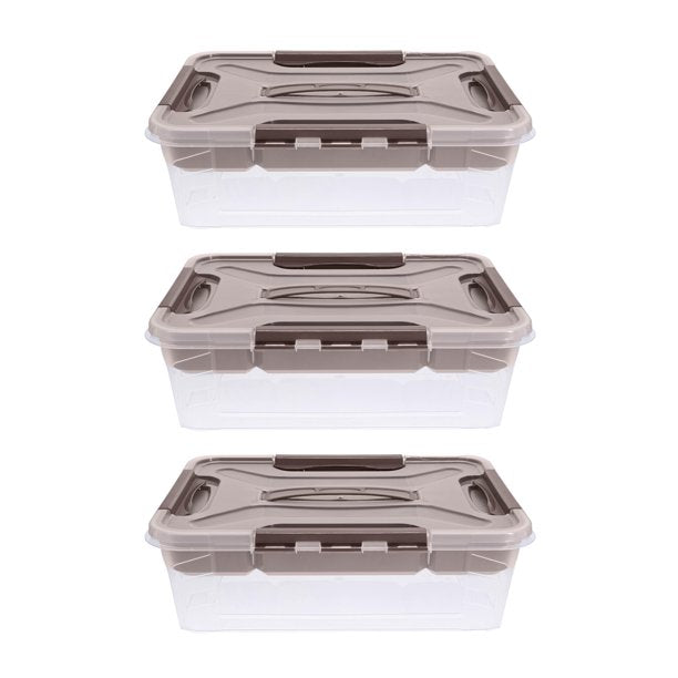 Home+Solutions 3 Piece Container Set - Small Stone Plastic Containers, 15.35”x11.42”x5” Each