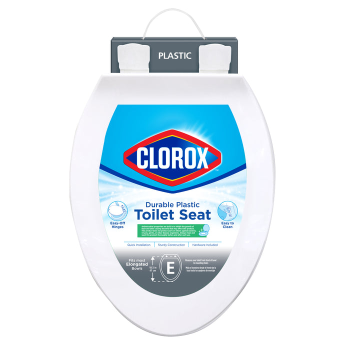 Clorox® Antimicrobial Elongated Beveled Plastic Toilet Seat with Easy-Off Hinges