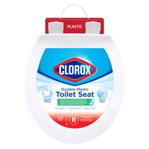 Clorox® Antimicrobial Round Beveled Plastic Toilet Seat with Easy-Off Hinges