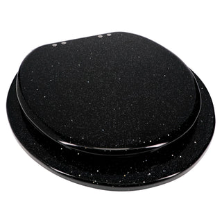 Home+Solutions Deluxe Resin Black Shimmer Decorative Round Toilet Seat with Slow Close Chrome Hinges