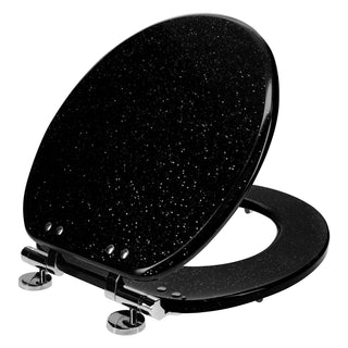 Home+Solutions Deluxe Resin Black Shimmer Decorative Round Toilet Seat with Slow Close Chrome Hinges