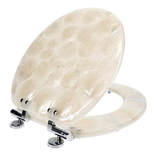 Home+Solutions Deluxe Resin Oyster Shell Decorative Round Toilet Seat with Slow Close Chrome Hinges