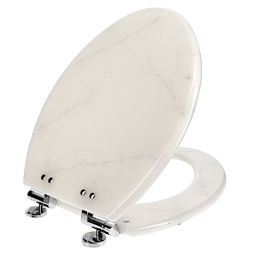 Home+Solutions Deluxe Resin Marble Decorative Elongated Toilet Seat with Slow Close Chrome Hinges
