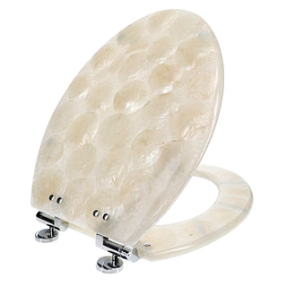 Home+Solutions Deluxe Resin Oyster Shell Decorative Elongated Toilet Seat with Slow Close Chrome Hinges