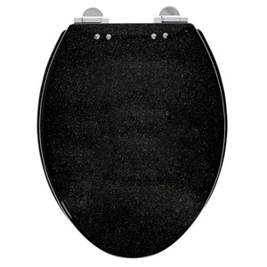 Home+Solutions Deluxe Resin Black Shimmer Decorative Elongated Toilet Seat with Slow Close Chrome Hinges