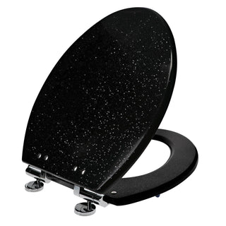 Home+Solutions Deluxe Resin Black Shimmer Decorative Elongated Toilet Seat with Slow Close Chrome Hinges