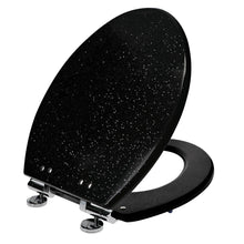 Load image into Gallery viewer, Home+Solutions Deluxe Resin Black Shimmer Decorative Elongated Toilet Seat with Slow Close Chrome Hinges