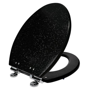 Home+Solutions Deluxe Resin Black Shimmer Decorative Elongated Toilet Seat with Slow Close Chrome Hinges