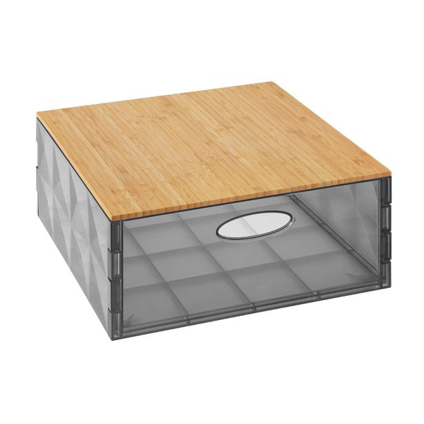 Home+Solutions Translucent Plastic and Bamboo Grey Medium Crystal Bin - Multipurpose Storage Container