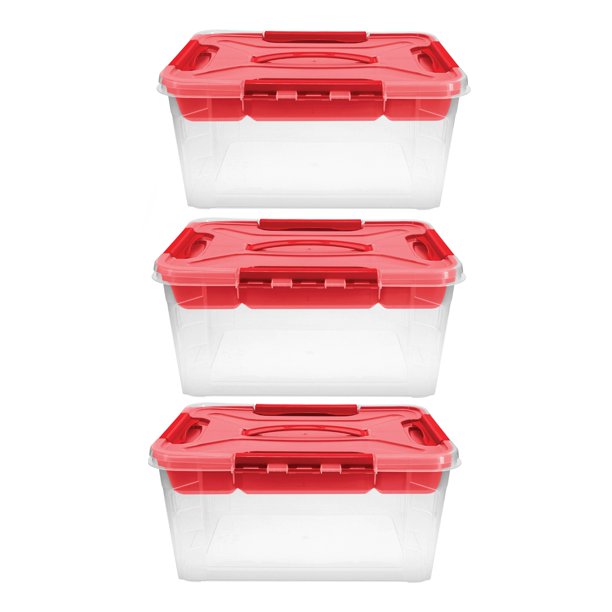 Home+Solutions 3 Piece Container Set - Large Red Plastic Containers, 15.35”x11.42”x7” Each