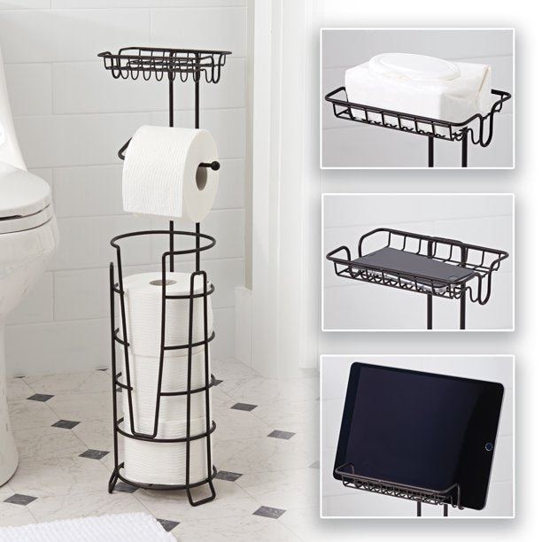 Home+Solutions 4-Roll Toilet Paper Holder with Large Multimedia Tray, Oil Rubbed Bronze