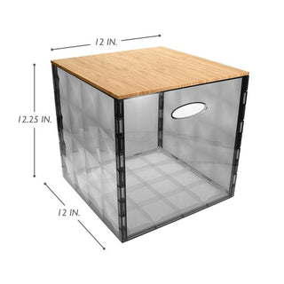 Home+Solutions Translucent Plastic and Bamboo Grey Large Crystal Bin - Multipurpose Storage Container