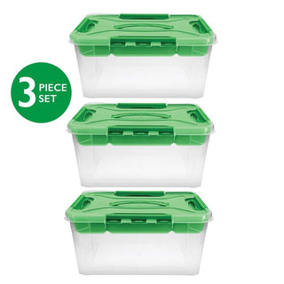 Home+Solutions 3 Piece Container Set - Large Green Plastic Containers, 15.35‚Äùx11.42‚Äùx7‚Äù Each