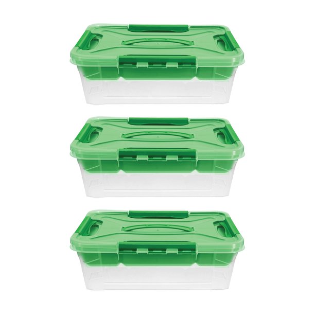 Home+Solutions 3 Piece Container Set - Small Green Plastic Containers, 15.35”x11.42”x5” Each