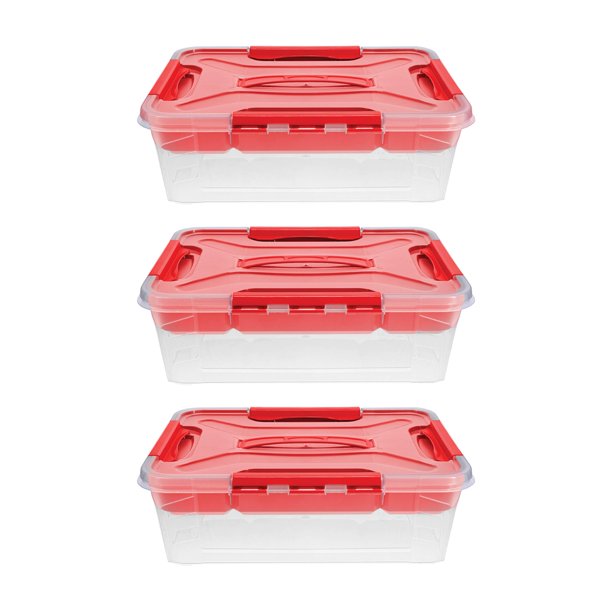 Home+Solutions 3 Piece Container Set - Small Red Plastic Containers, 15.35”x11.42”x5” Each