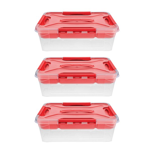 Home+Solutions 3 Piece Container Set - Small Red Plastic Containers, 15.35”x11.42”x5” Each