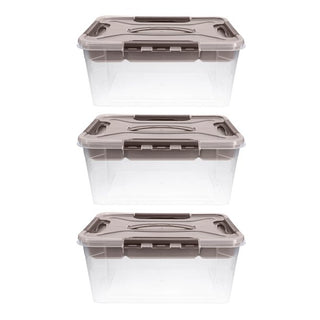 Home+Solutions 3 Piece Container Set - Large Stone Plastic Containers, 15.35‚Äùx11.42‚Äùx7‚Äù Each