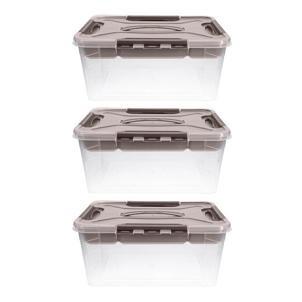 Home+Solutions 3 Piece Container Set - Large Stone Plastic Containers, 15.35”x11.42”x7” Each